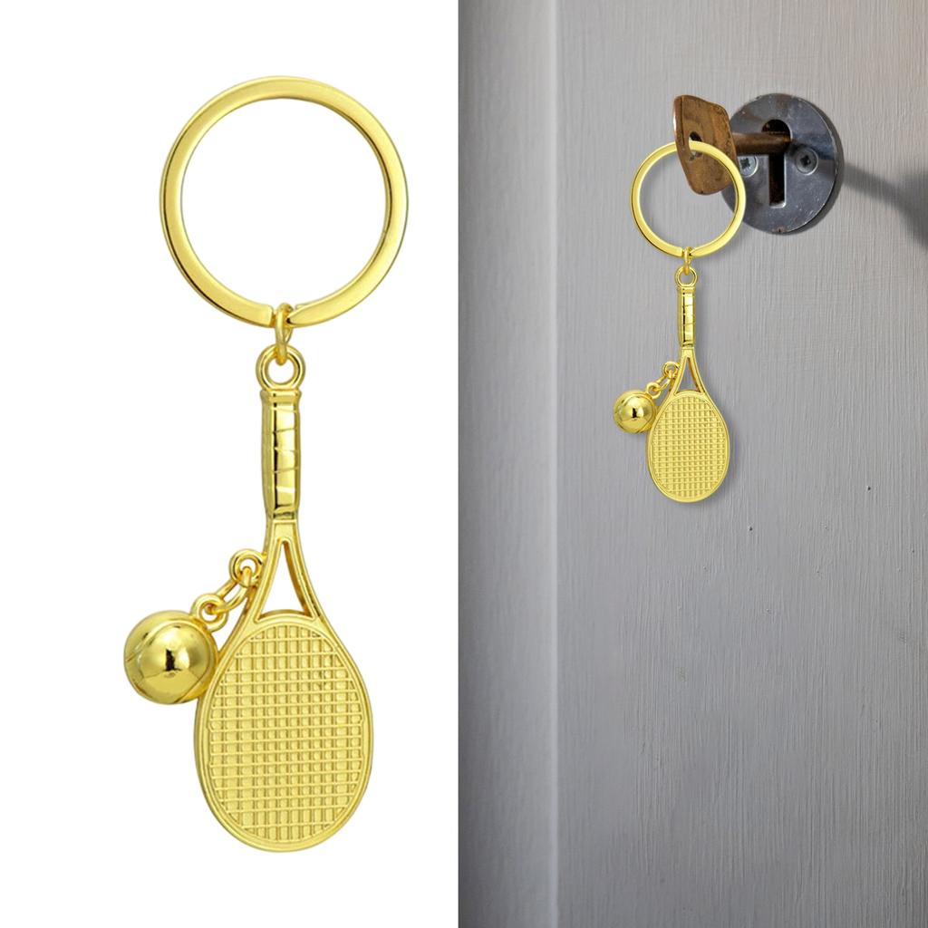 Sporty Zinc Alloy Keychain Featuring Hollowed Tennis Racket Designs Vacuum Electroplated Finish Collector's Accessory