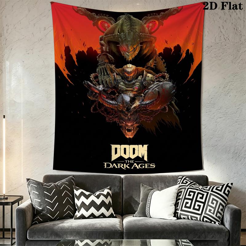 DOOM The Dark Ages Wall Tapestry Aesthetic Wall Hanging Printed Fabric Blanket Decorative Tapestries for Bedroom Living Room Home Decor