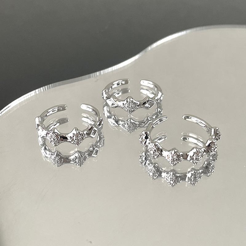 Star Set Diamond Zir*****Pen Ring Texture Irregular Lava Fashion Personality Retro Niche Design High Sense
