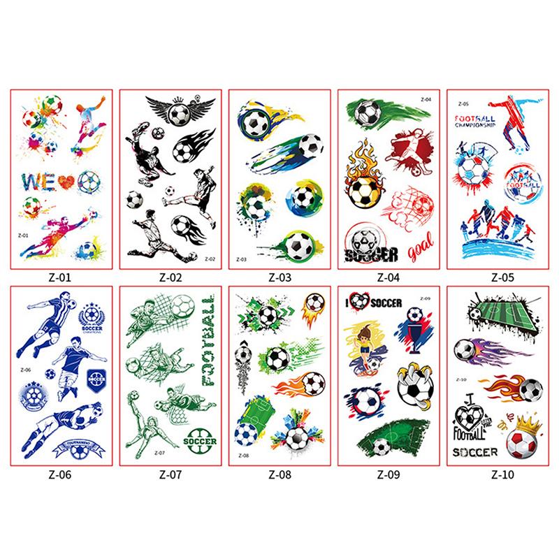 10 Sheets Kids Temporary Tattoos Football Soccer Fan Waterproof Fake Tattoo Stickers Hand Arm Foot Tattoo Stickers