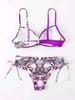 Printed Multicolor Drawstring Backless Swimsuit Beach Gathered Sexy Split Steel Bracket Hard Bag Bikini Set Girl