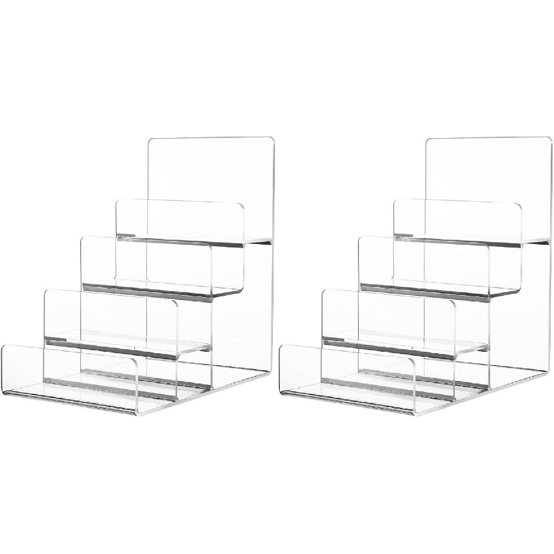 DOITOOL 4-Tier Clear Display Risers Stand: Acrylic Wallet Display Stand Holder, Clear Handbag Purse Display Stand Jewelry Display Riser Purse Handbag