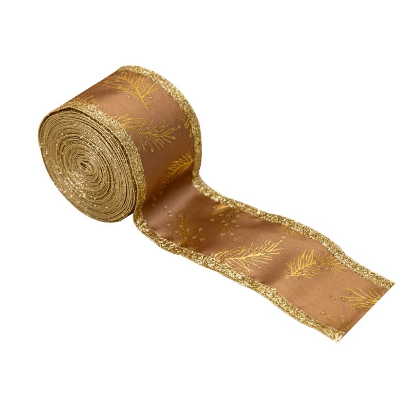 

5Meters Glittering Powder Leaf Christmas Ribbon Festival Gifts Wrapping for Holiday Gifts and Christmas Tree Decoration золотий