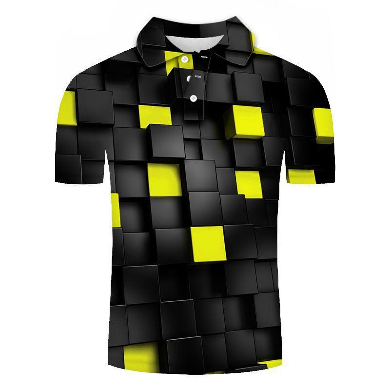 Trendy Short-sleeve Polo Shirt with Stylish Geometric Pattern, Perfect for Casual Daily Wear.