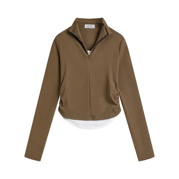 

MR [Modal Cotton] Semi-turtleneck fake two-piece long-sleeved T-shirt female autumn and winter spice girl slim waist and shoulder XL