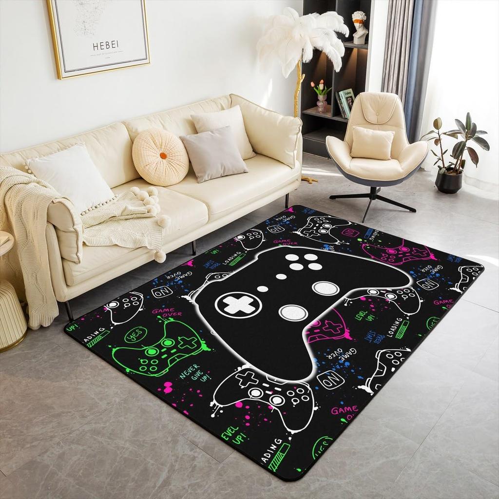 Skull Gamer Carpet Sugar Skull Games Area Rug for Living Room Bedroom Non Slip Juvenile Hand Skeleton Gamepad Gaming Floor Mat
