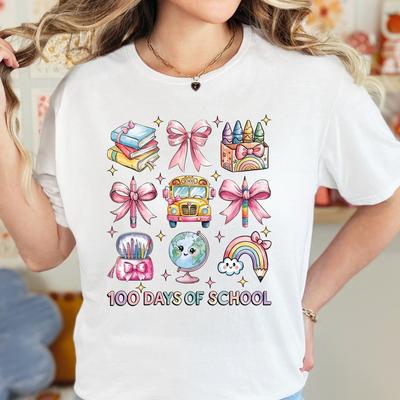 100 Days of School Teacher T-Shirt, School Teacher Gift, Coquette Shirt Unisex T-Shirt