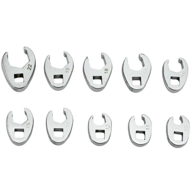 Set of 10 Crowfoot Wrenches with a 3/8 Inch Drive, Ranging from 10 To 22Mm, Designed for Use with Torque Wrench Keys