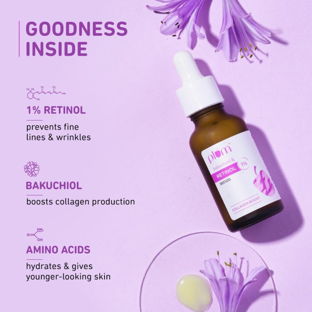 Plum 1% Retinol Advanced Night Face Serum with Bakuchiol 20ml for Fine Lines Wrinkles Skin Firmness