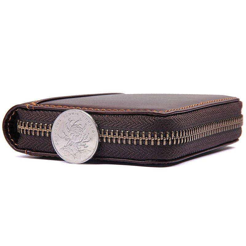 Fashion Genuine Leather Men Credit Card Holder Zipper Wallet Card Case