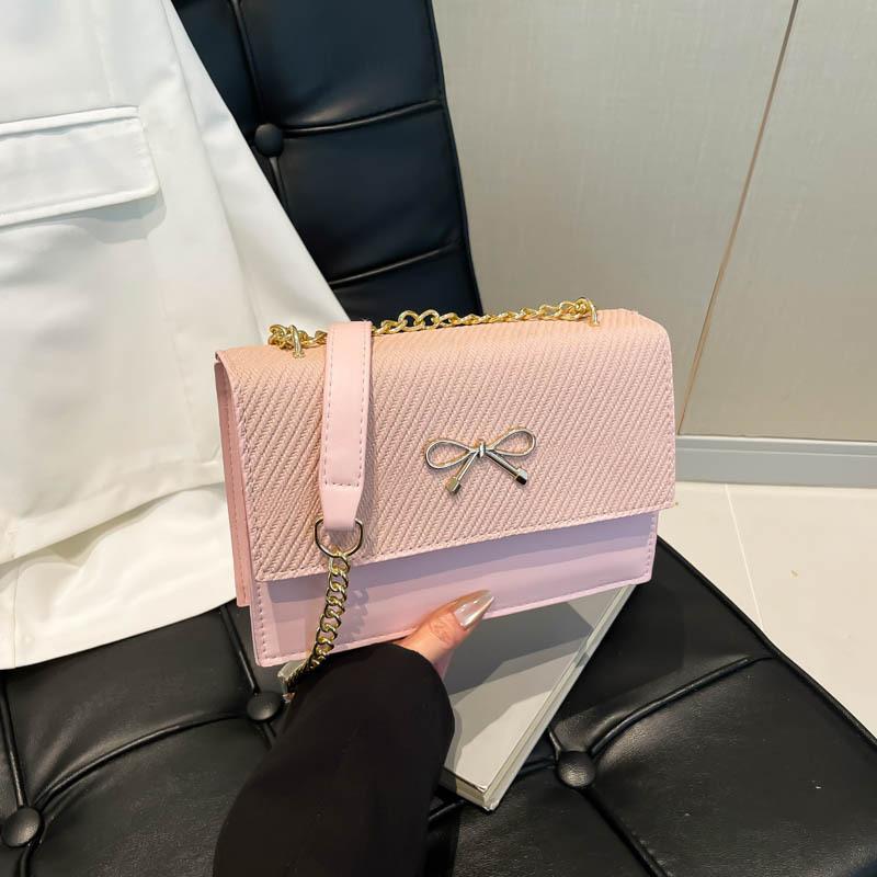 Simple small square bag 2025 spring and summer new fashion bow chain bag versatile shoulder bag women's messenger women's bag