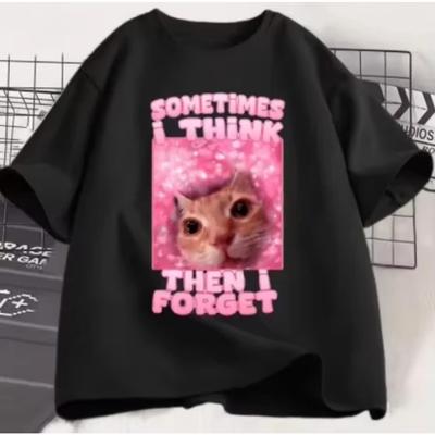 Sometimes I Think Then I Forget Funny Cat Meme Tee Shirt Women Men Stupid Humor Cats T-shirt Fashion Short Sleeve Tops