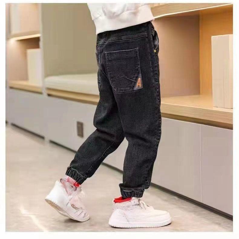 Boys' Jeans Plus Velvet Autumn and Winter Big Children's Trend Pants All-in-one Velvet Children's Trousers