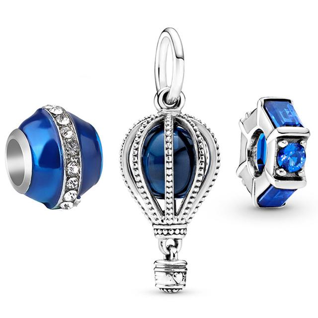 3pcs /Lot Blue Enamel Globe Charms Beads Star Pendant Fit Diy Brand Charm Bracelets Necklaces For Women Fashion Jewelry Making