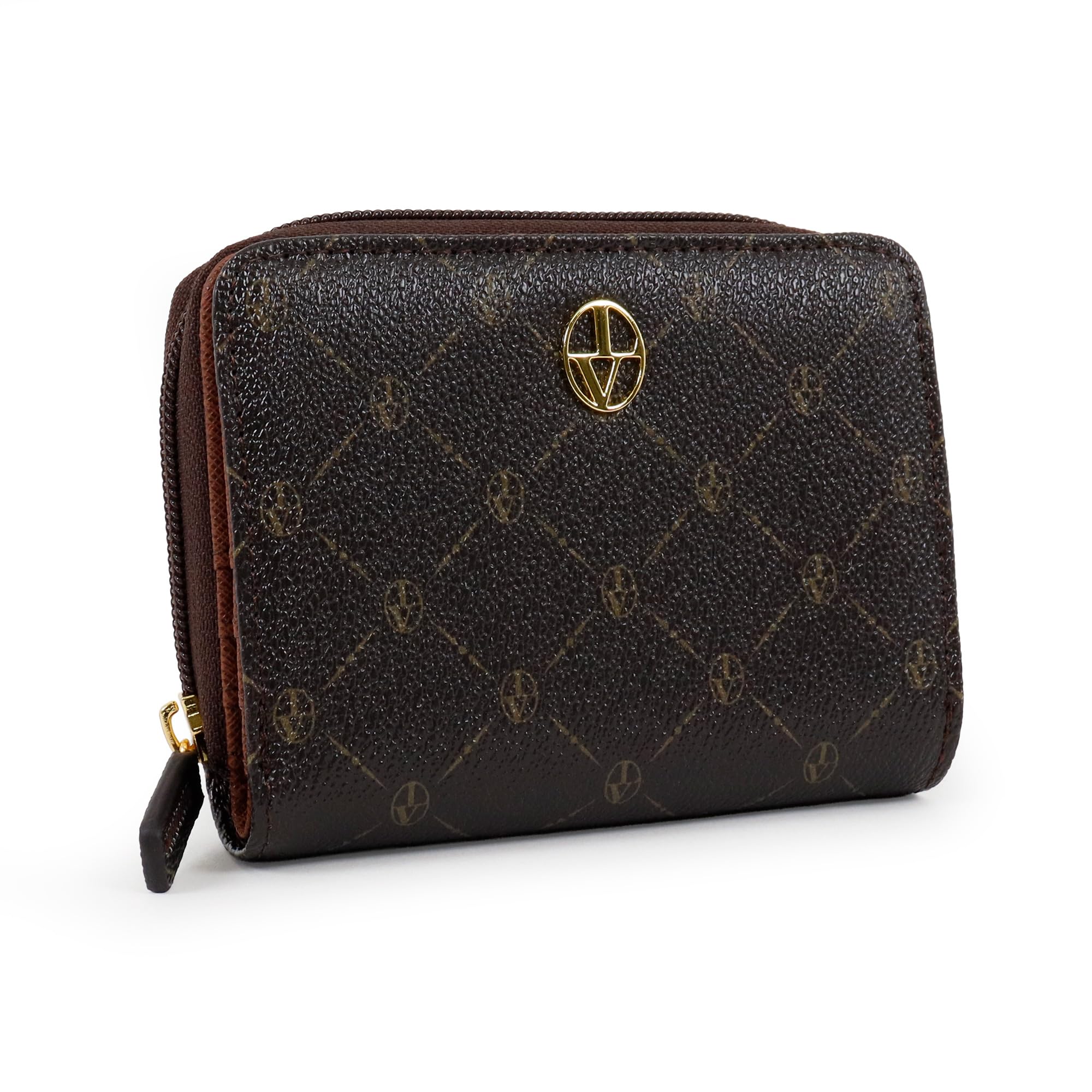 

Luciano Valentino Women s Bifold Wallet with Zip-Around Design, Monogram Design, Elegant and High-Quality (Chocolate)