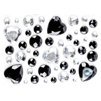Schwarze Herz Strass Sticker 0,5 bis 2 cm 50 Stück