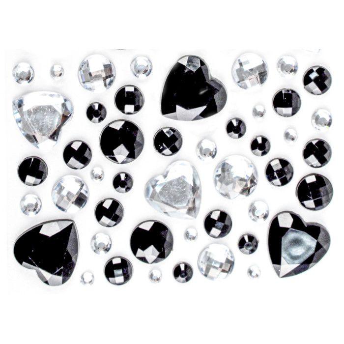 Stickers strass coeur noir 0,5 à 2 cm 50 pièces