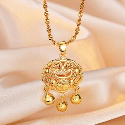 Chinese Stijl Hol Veiligheidsslot Rijke Bel Hanger Ketting Gelukkig Karakter Ruyi Slot Lange Levensduur Slot Sieraden Accessoires