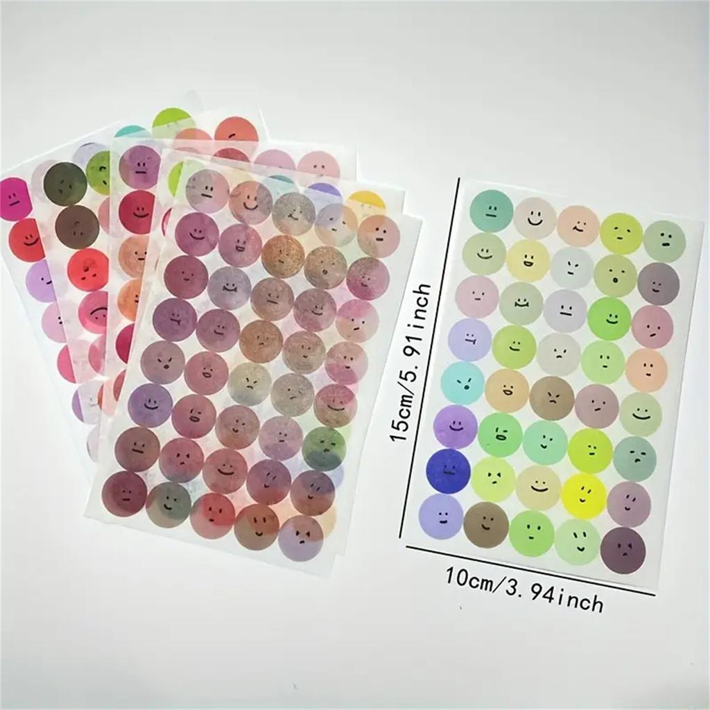 6 Sheets, Cute Expression Cartoon Doodle Cup Round Sticker, Multicolor Smile Face Gift Decoration Hand Account Sticker, Korean