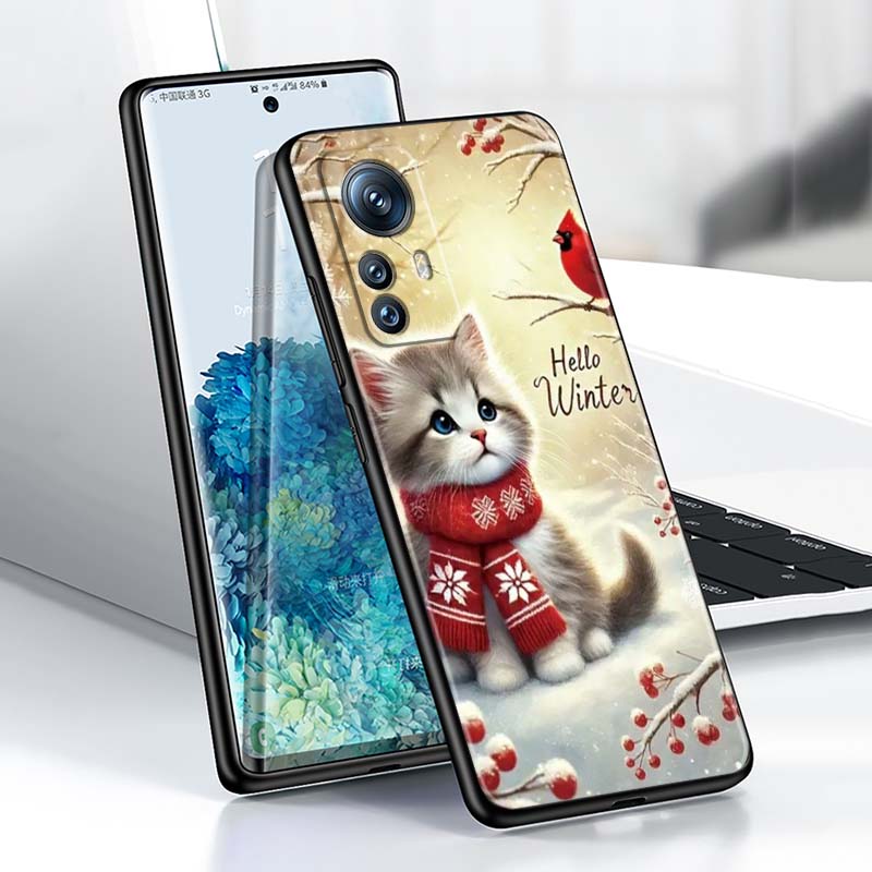 Cute cartoon cat illustration For Xiaomi Mi 15 14 13 13T 12 12T 12S 11 11i 11T Pro Ultra Lite 5G Black Soft Phone Case