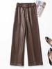 2025 Autumn Winter Women's High Waist Straight Leg Leather Pants, Wide Leg, Plus Velvet, Casual Loose Cropped Fit, Style 514.
