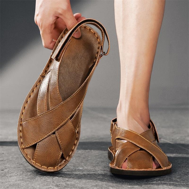 TUINANLE Herren Sommer Slip-On Sandalen: Rutschfest, Weich, Stilvoll, Lässig, Große Größen, Ledersandalen