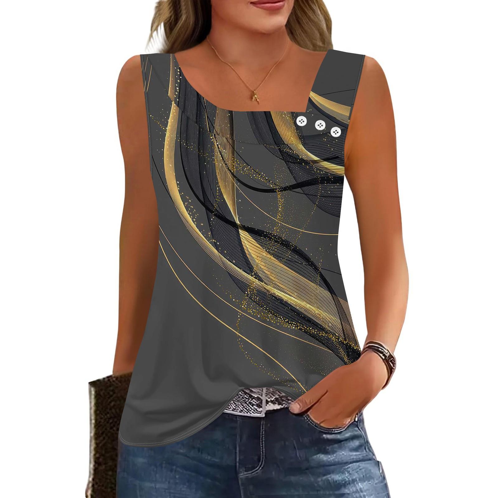 

Женские летние майки с квадратным вырезом, без рукавов, на пуговицах, повседневные, нарядные туники, базовые, для работы, футболки, блузки XXL