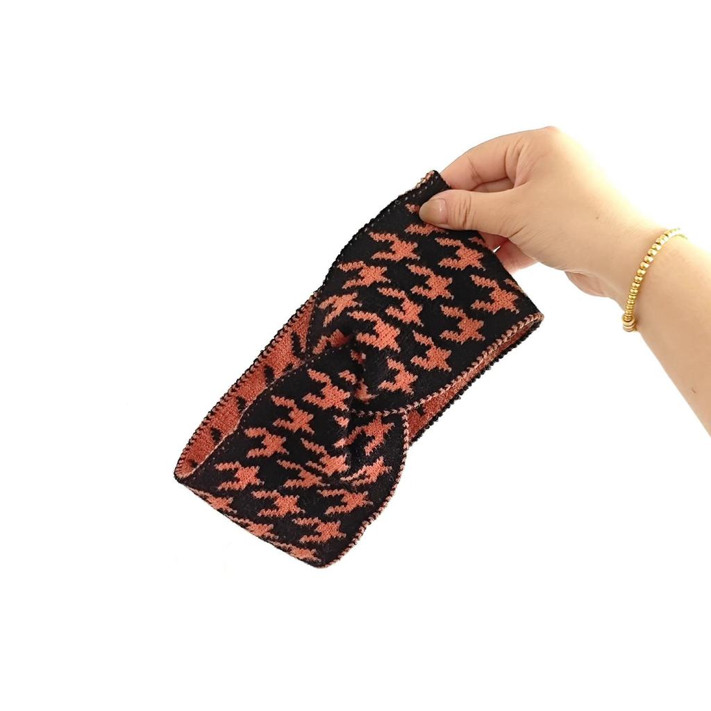 New Headgear, Thousand Bird Grid Wool Hair Band, Women's Wide Edge Confinement Bag Headscarf, Cross Autumn and Winter Go Out Headband