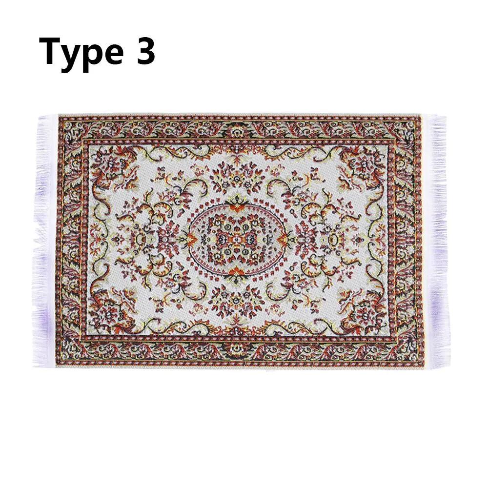1:12 Scale Dollhouse Carpet Playing House Decor Floor Coverings Floral Pattern Mat Doll Accessories Miniature Weaving Rug