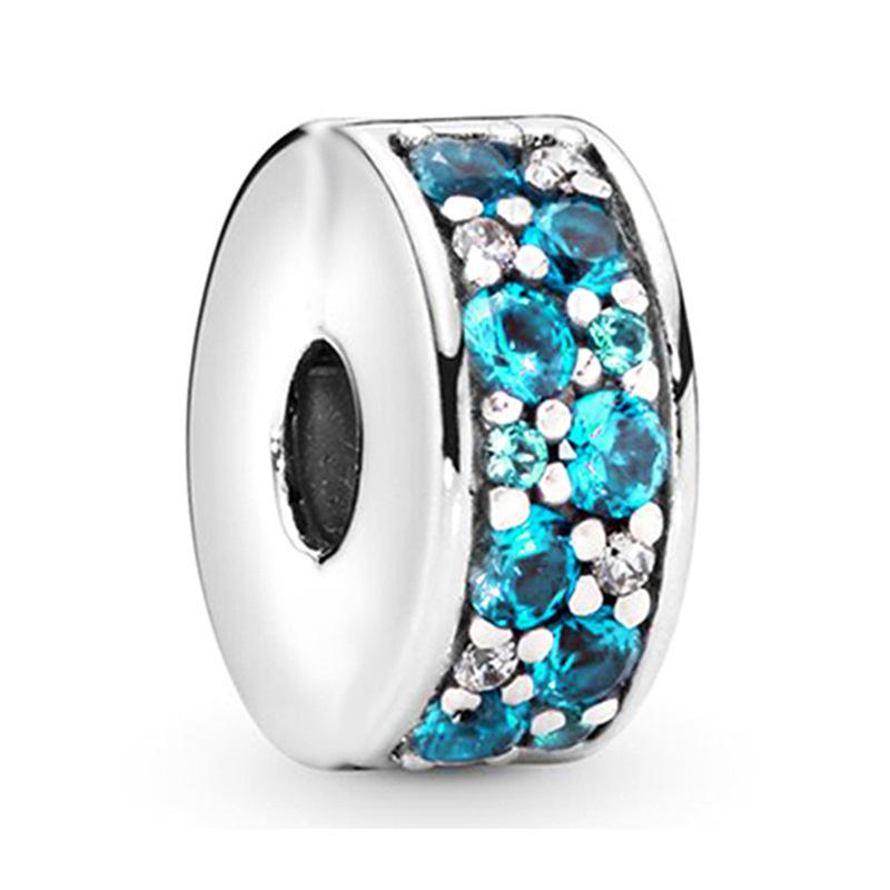New Silver Plated Blue Diamond Alloy Large Hole Charm Beads For DIY Bracelet Necklace Jewelry Accessories Gifts