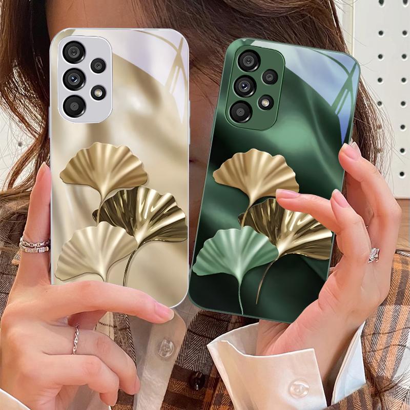 Abstract Ginkgo Leaves For Samsung Galaxy S10 4G S20 11E 30 S21 22 S24 Fe Pro S23 S25 Ultra 5G S9 Tempered Glass Phone Case