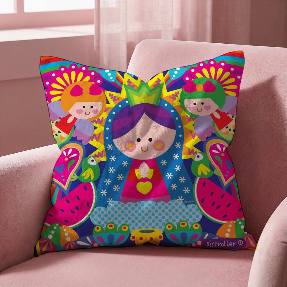 Cartoon Virgin Mary Art Cushion Cover Multi-Scene Pillow Cover for Home & Car - Reversible, Soft & Durable for Daily Use