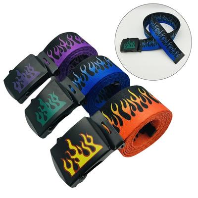 Women Men Unisex Flame Print Canvas Belt Fashion Hip Hop Automatic Buckle Simple Versatile Jeans Student Trend Belt Waistband