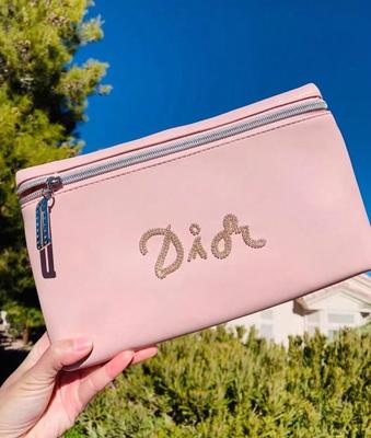 Nouveauté Sac à Maquillage de Marque Beauté, Fermeture Éclair Broderie Strass Rose Trousse de Maquillage Grande Capacité Organisateur de Rangement Portable