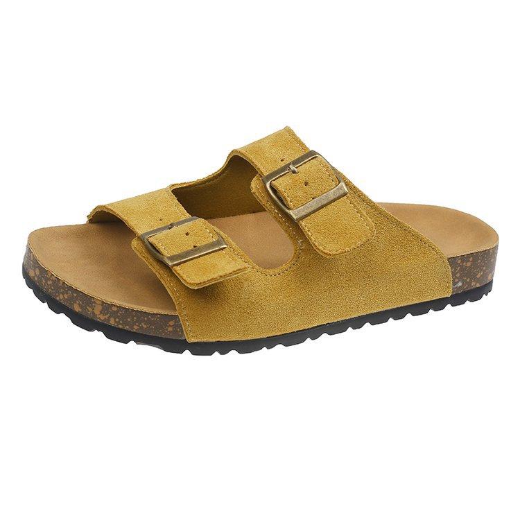 British retro one-word button slippers women's summer wear 2025 new Korean version one-word drag flats beach shoes sandals
