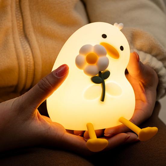 Kinder Nachtlicht Einstellbare Helligkeit Entenform Nachttischlampe Silikon Praktische Klicksteuerung Touch-Licht