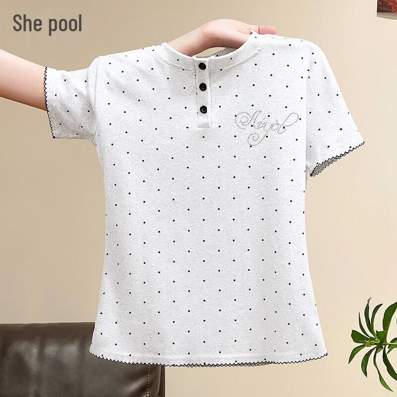 Women s Sweet Style Rhinestone Round Neck Short Sleeve T-Shirt S