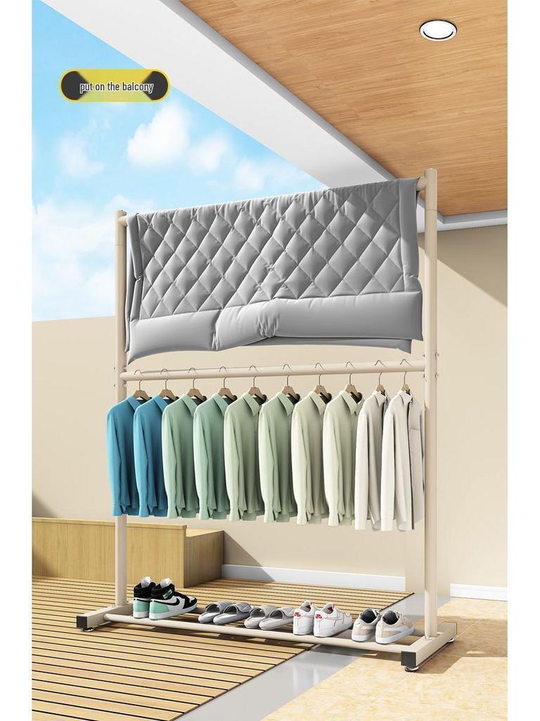 Double Layer Floor Standing Clothes Rack for Bedroom and Balcony