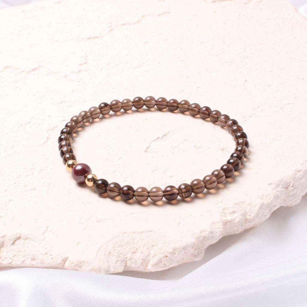 Bien Vetu 4Mm Smoky Quartz + 6Mm Cinnabar Single Bead Gf Bracelet