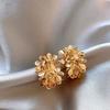 Trend Blossoms Golden Flowers C-shaped Dangle Earrings for Women Hyperbole Ear Jewelry Accessories Girl Gift