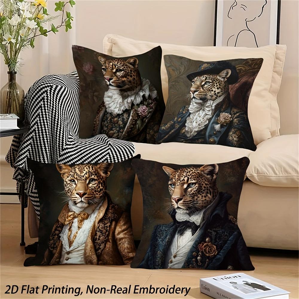 1/4pcs Leopard-Printed Pillowcases with 2D Artistic Designs Sofa Cushion Cover Home Bedroom Room Decoration
