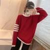 Women's Four-Bar Knit Sweatshirt: Casual Round Neck Pullover for Couples, Trendy Autumn Outerwear