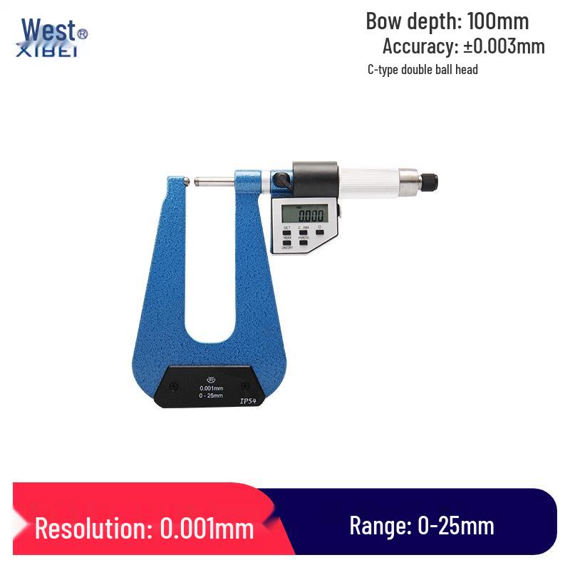 Qinghai 0-25mm Electronic Digital Deep Span Micrometer with Ball & Flat Head – Ideal for Plate Thickness Measurement