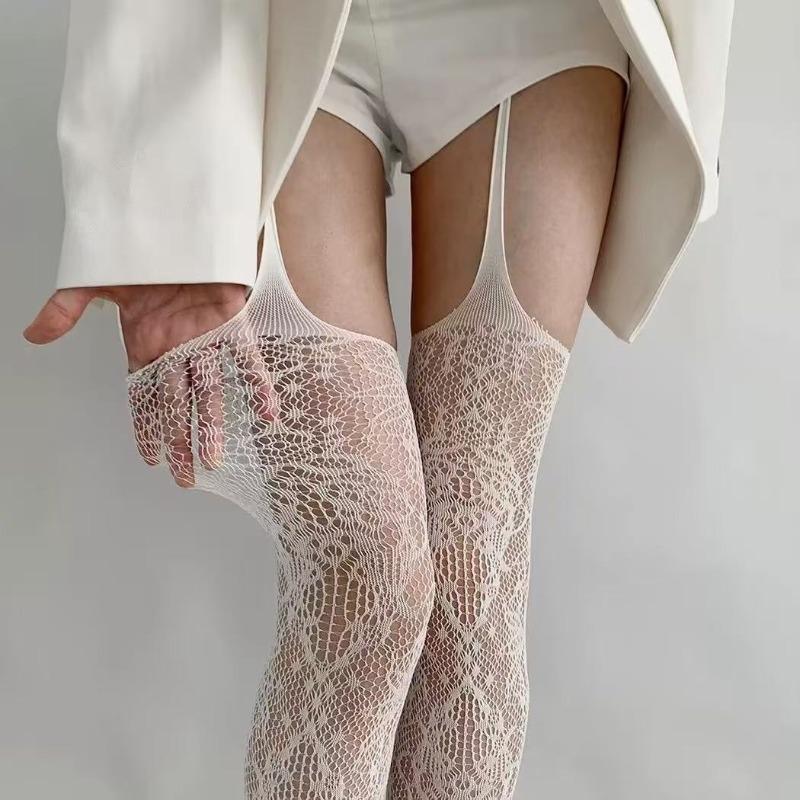 Lolita Sweet Girls Punk Style Floral Tights Colorful Thigh High Stockings Sheer Fishnet Suspender Tights Garter Belt Pantyhose