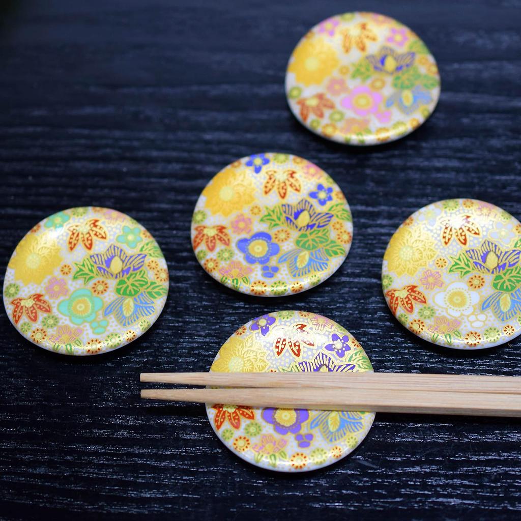 Waza No Kura Chopstick Rests, Stylish Set of 5, Kutani Ware, Flower Pattern, Ceramic, High-Quality, Japanese Tableware, Cutlery Rest, Made In Japan