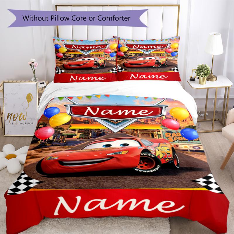 3pcs Custom Name Cars Bedding Set Duvet Cover Closure Includes 1 Duvet Cover & 2 Pillowcases, Soft and Comfortable for All Seasons.