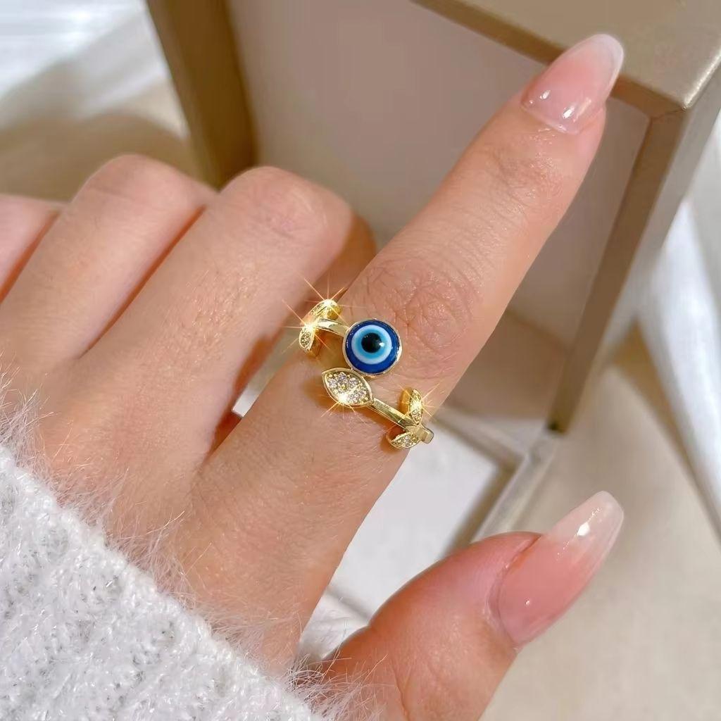 Lucky Blue Evil Eye Open Rings for Women Light Luxury Shiny Cubic Zirconia Copper Rings Trendy Wedding Aesthetic Jewelry Gifts