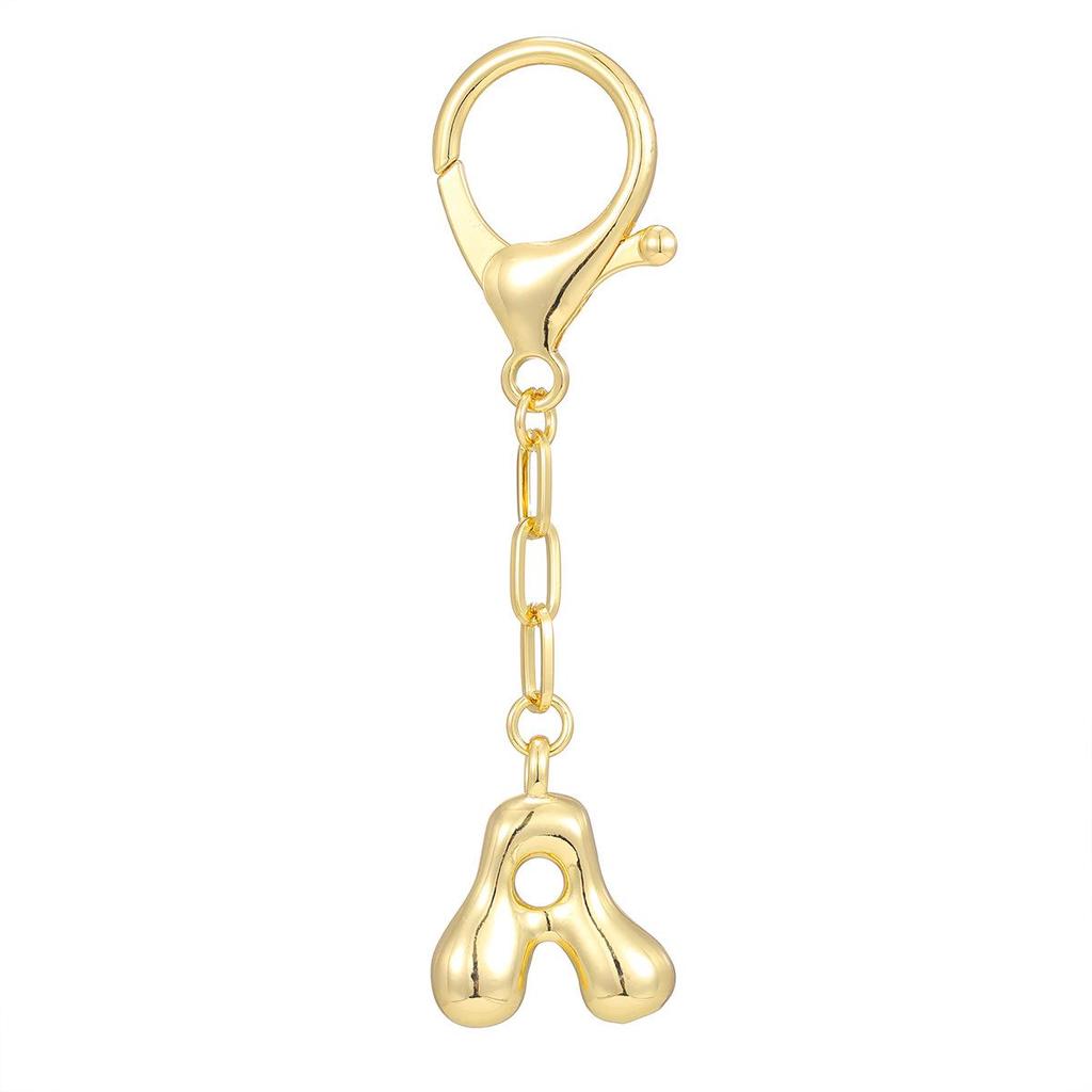 18K Gold Bubble Initial Pendant Keychain