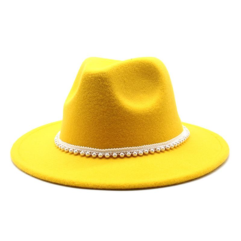 Autumn And Winter New Ribbon Hepburn Style Broad Brimmed Hat Fashion Flat Brim Top Hat Men And Women Woolen Fedora Hat