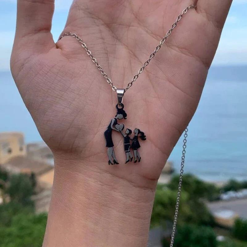 Mutter und Kinder Halskette Edelstahl Mama Sohn Tochter Anhänger Halsketten Familienschmuck Geschenke